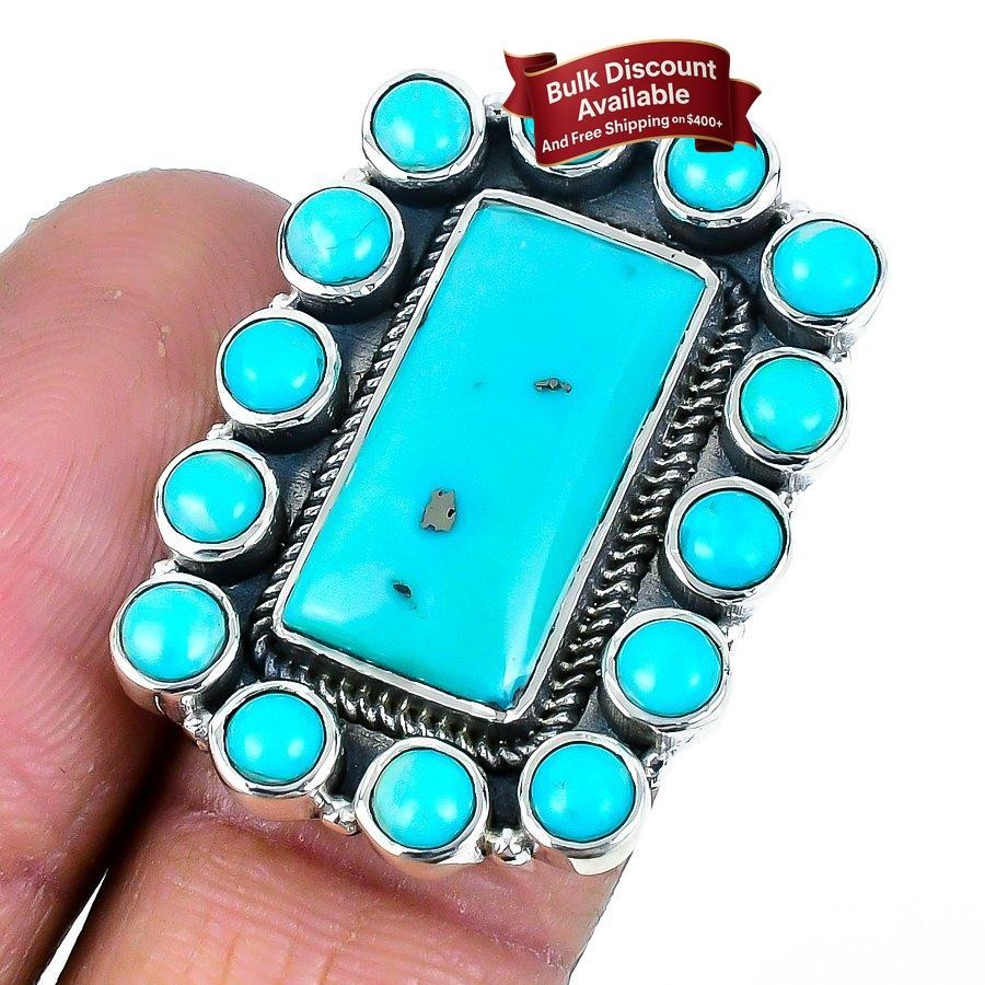 Arizona Turquoise Stone 925 Silver Unique Statement Daughter Ring Jewelry Size 6