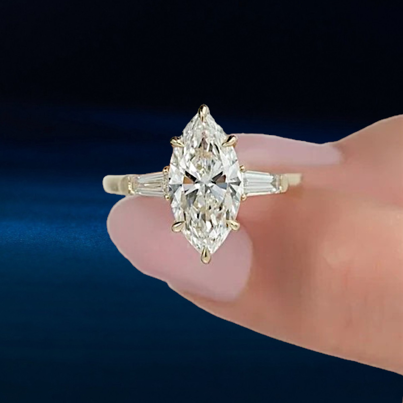 Diamond Engagement Ring IGI Certified Lab Grown 2.80 Ct Marquise 14K Yellow Gold