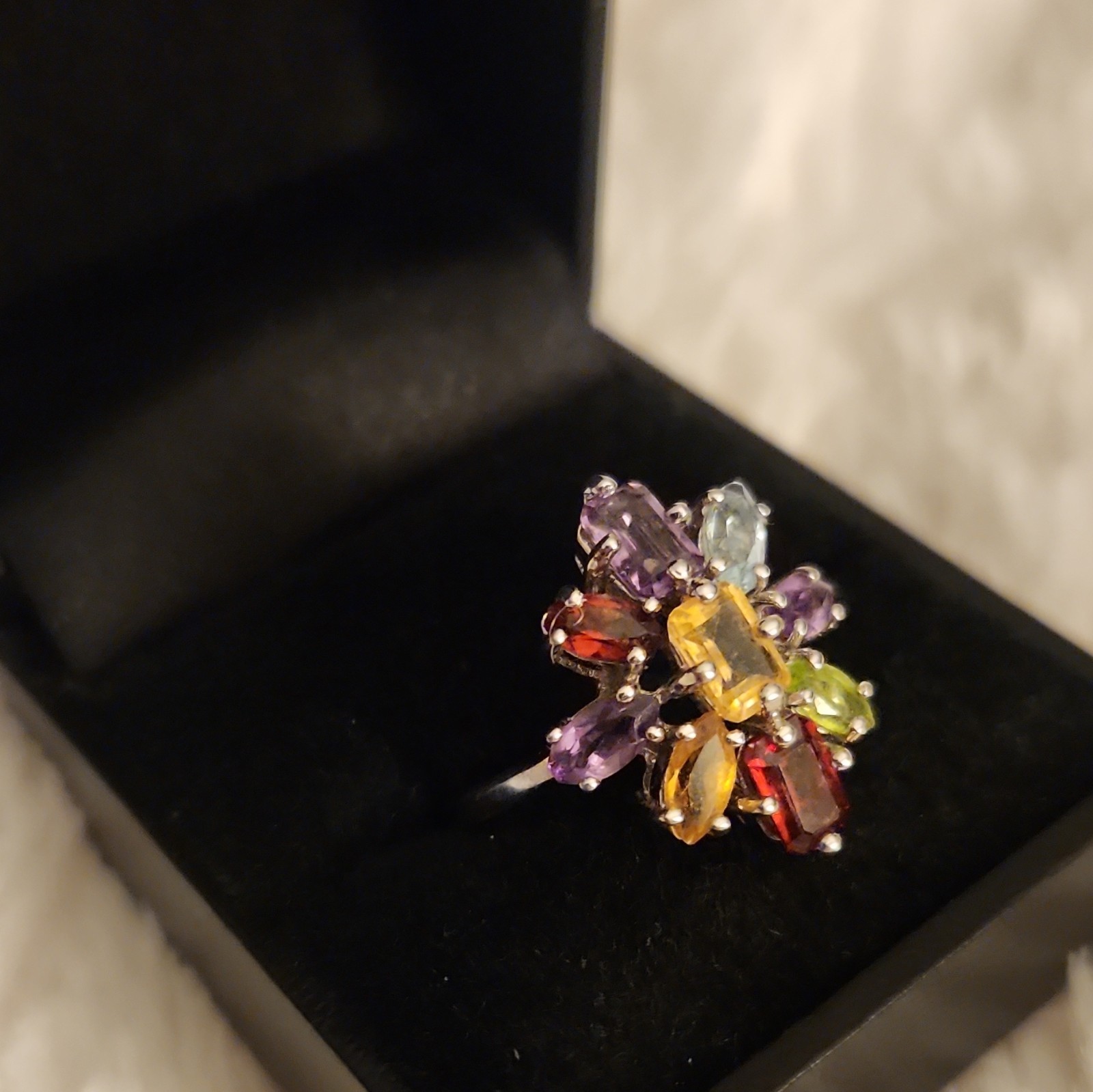 Multi- Gemstone Cluster Ring 925 Silver