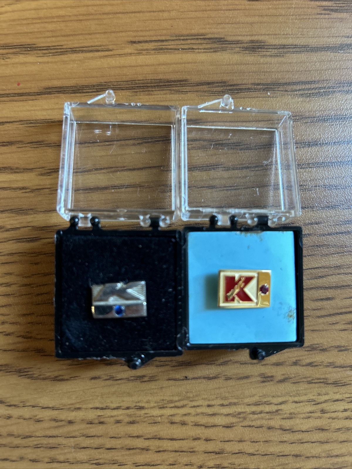 Vintage 1/5 10k Gold Sterling Silver K-Mart Service Pins Ruby Blue Stones