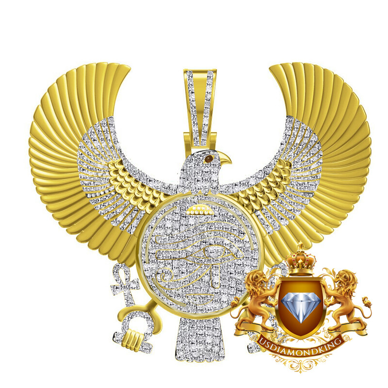 Real Diamond Egyptian Eagle Horus Evil Eye of Ra Ankh Cross Pendent Charm