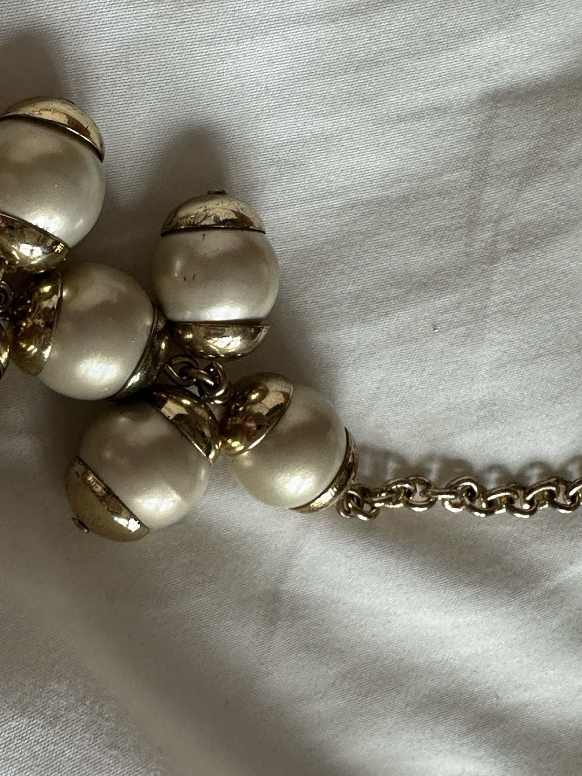 Gold Tone, Faux Pearls Signed Collar Necklace.