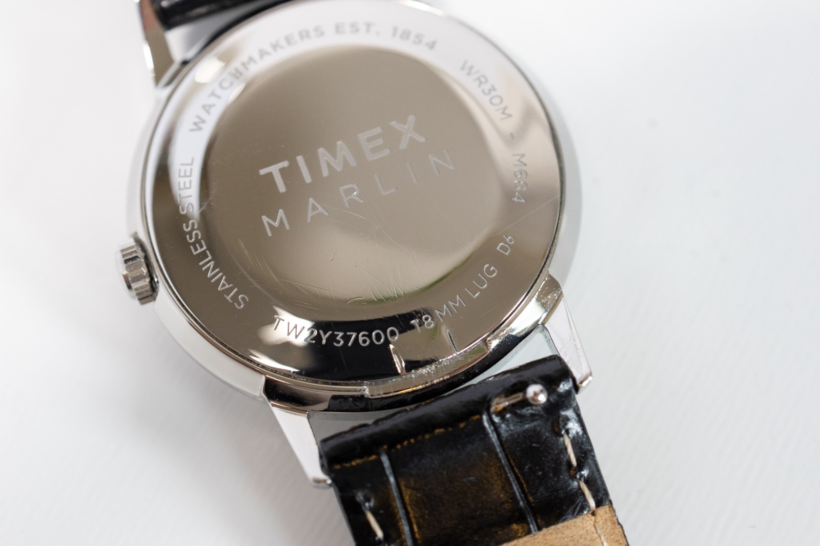 Timex Marlin Quartz 34mm Black Leather Strap Silver Dial Watch TW2Y37600VQ