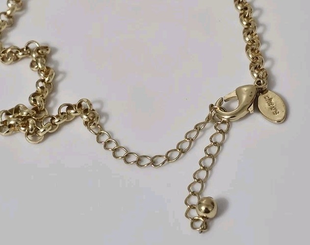 Chicos Gold Black Enamel Statement Necklace Geometric Bib Pendant Rolo Chain 24″