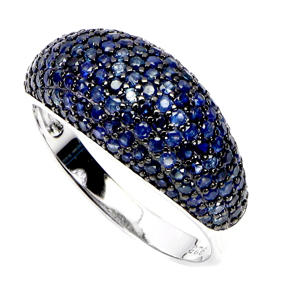 925 Sterling Silver Ring Blue Sapphire Round Diamond Cut Gemstone Jewelry Size 8