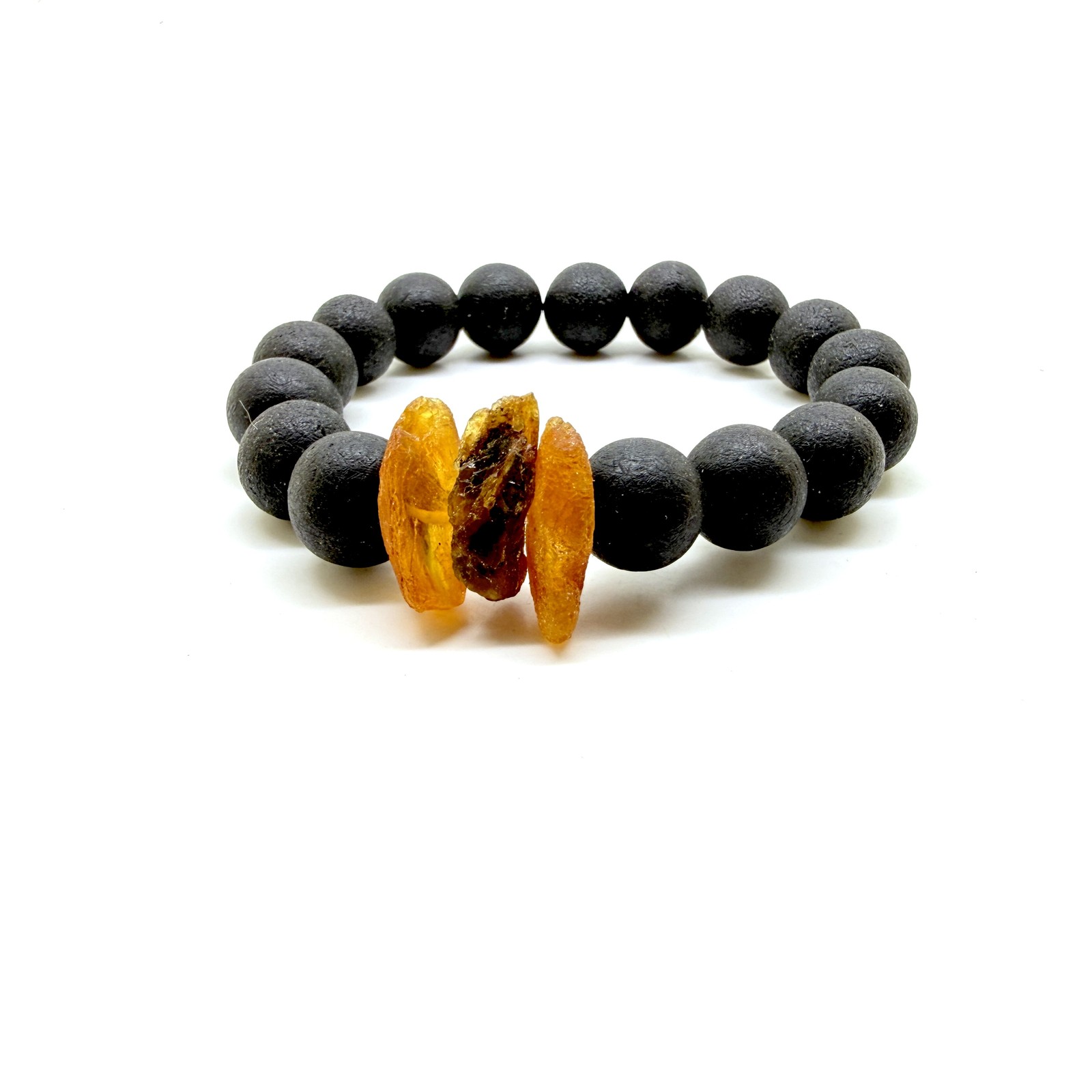 Baltic Amber Beaded Bracelet Black 11mm Stretch Healing 14.2g