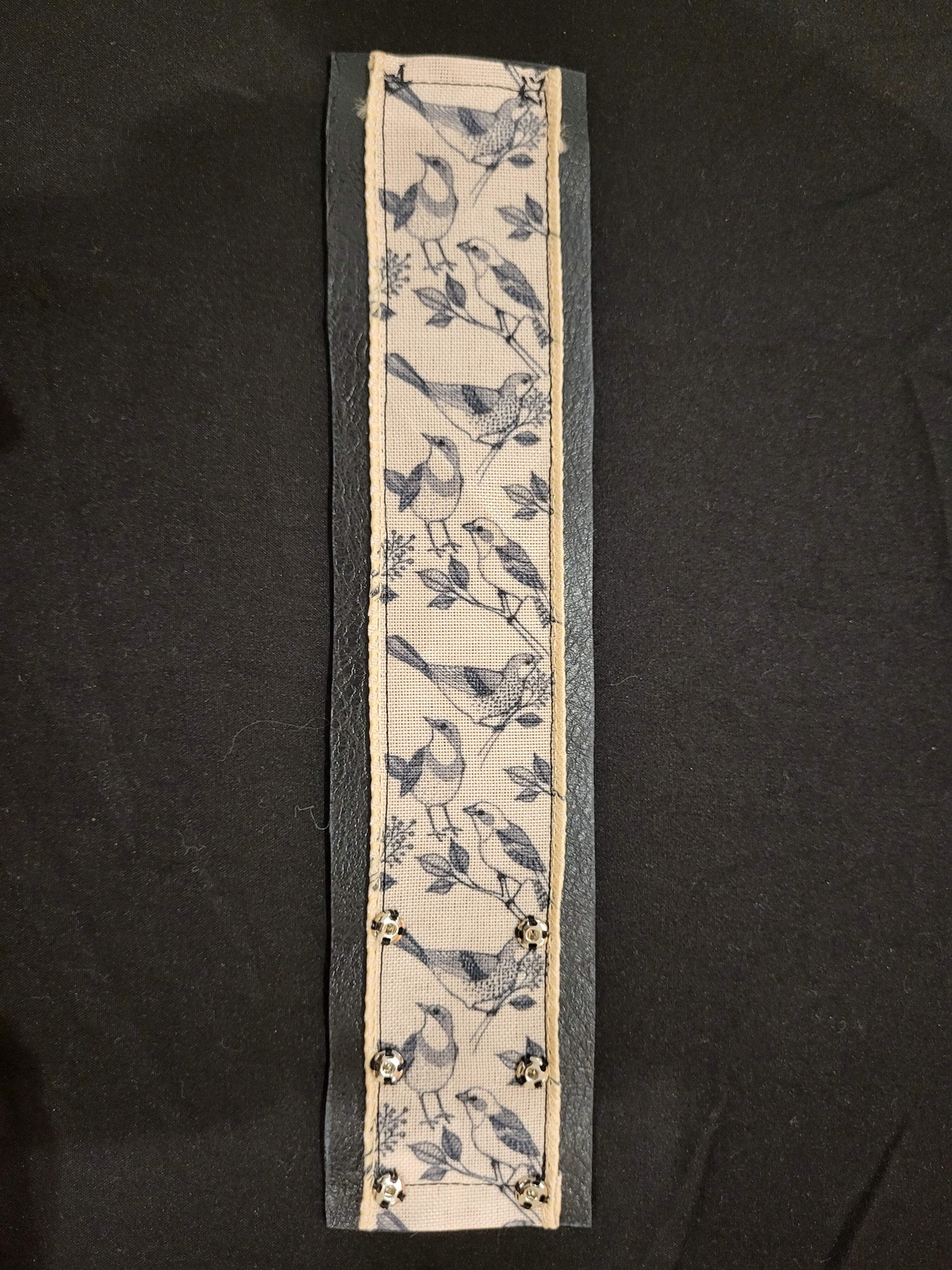 Handmade bird ribbon and Faux leather fabric cuff bracelet