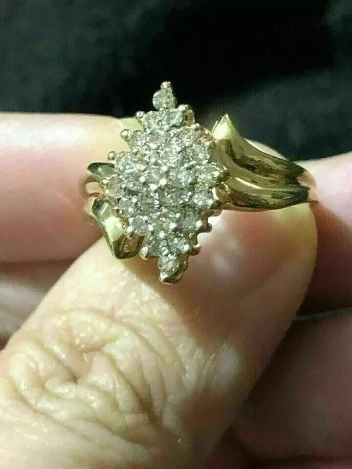 1Ct Round Cut Lab-Created Diamond Cluster Engagement Ring 14k Yellow Gold Plated