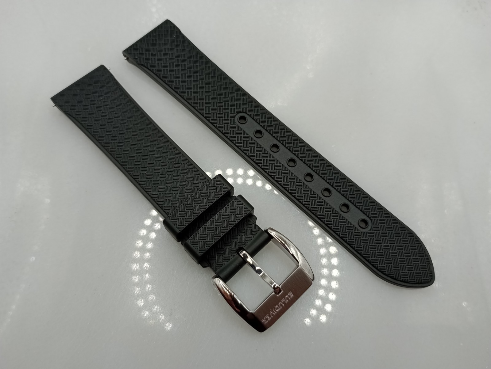 New 20mm Watchgecko Zuludiver HNBR Rubber Watch Strap Black Quick Release 6B360