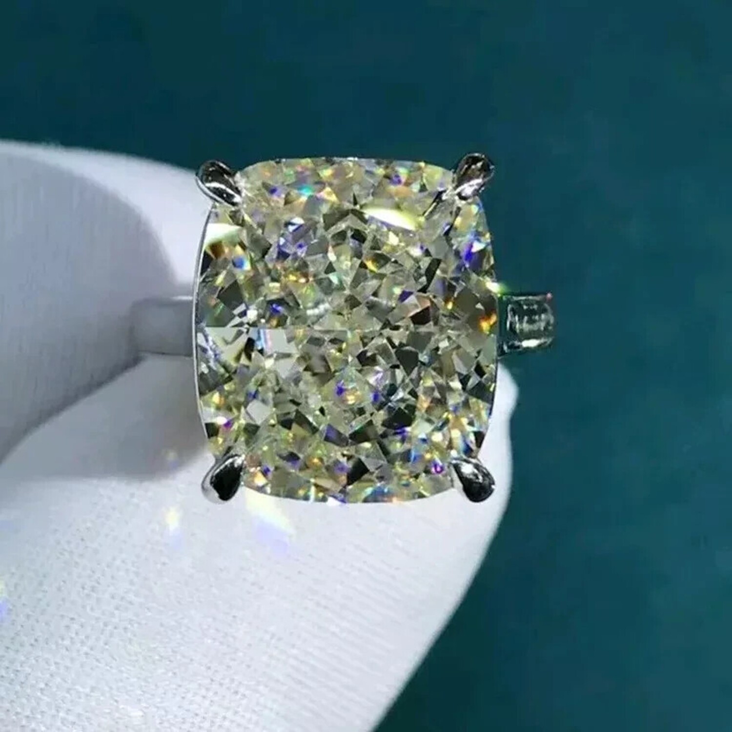 10 Ct Off White Lab Grown Diamond Cushion Cut Solitaire Ring 925 Sterling Silver