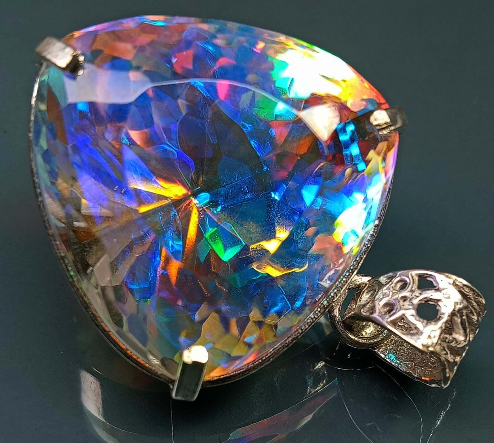 Mystic Topaz Trillion Cut Pendant 87.10 Ct Natural Locket Gemstone EGL Certified
