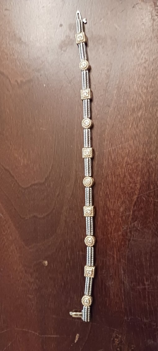 14K yellow and white gold 10 diamond bracelet, 7.25 inch