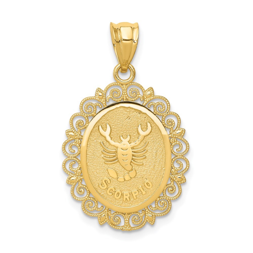 14k Yellow Gold Solid Satin Polished Scorpio Zodiac Oval Pendant Necklace Womens