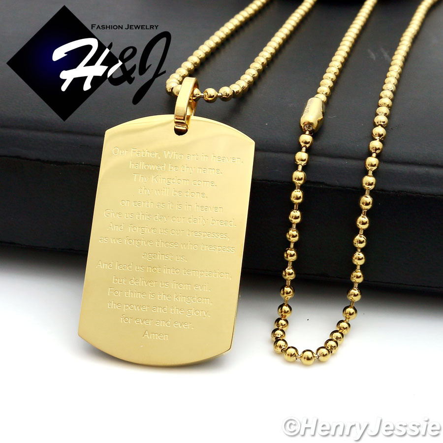 24″Stainless Steel 2.5mm Gold Plated Beads Chain Bible Verse Dog Tag Pendant*G70