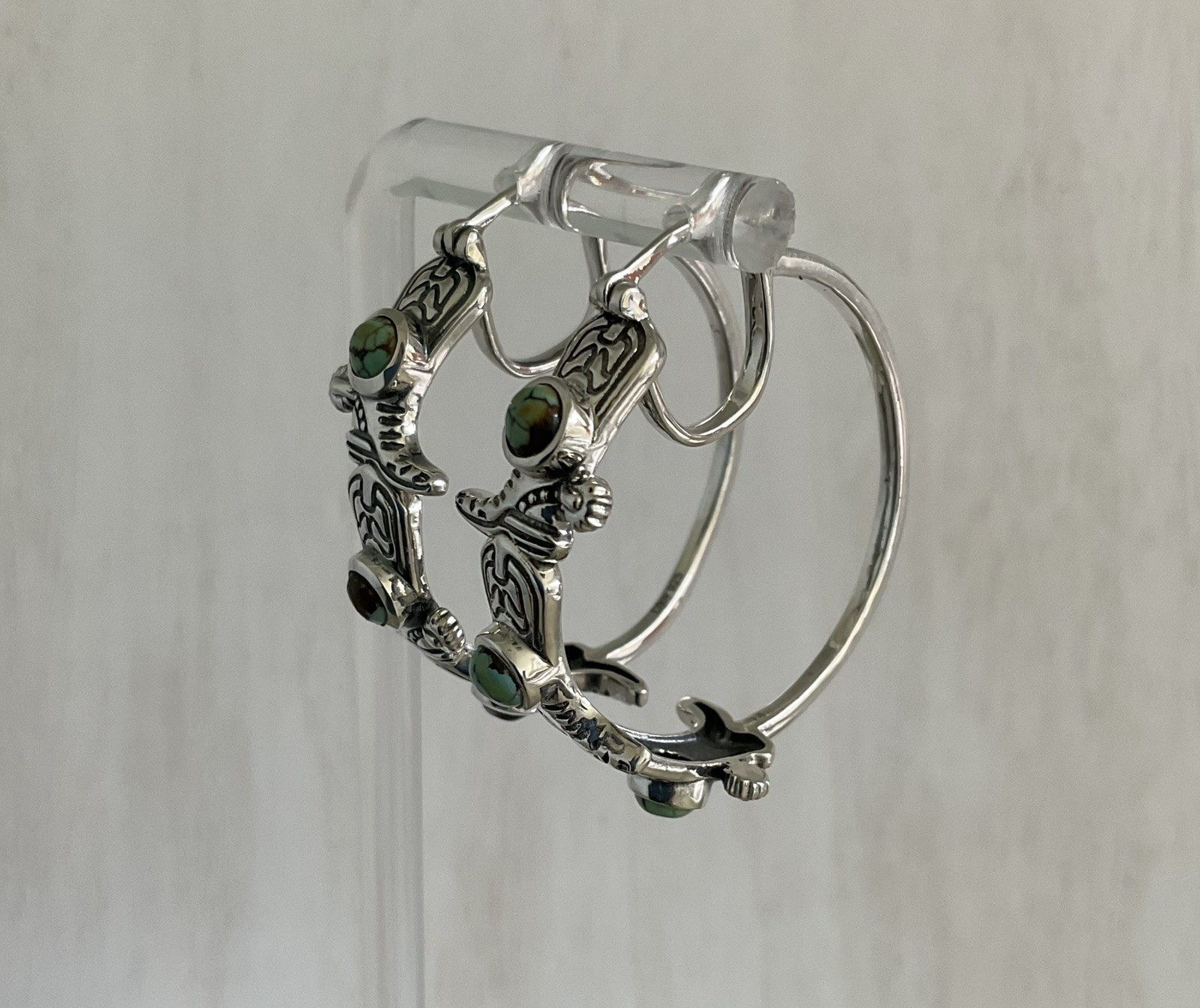 Triple Cowgirl Boot & 2.0 CTW Turquoise 1.25″ Hoop Earrings 925 Sterling Silver