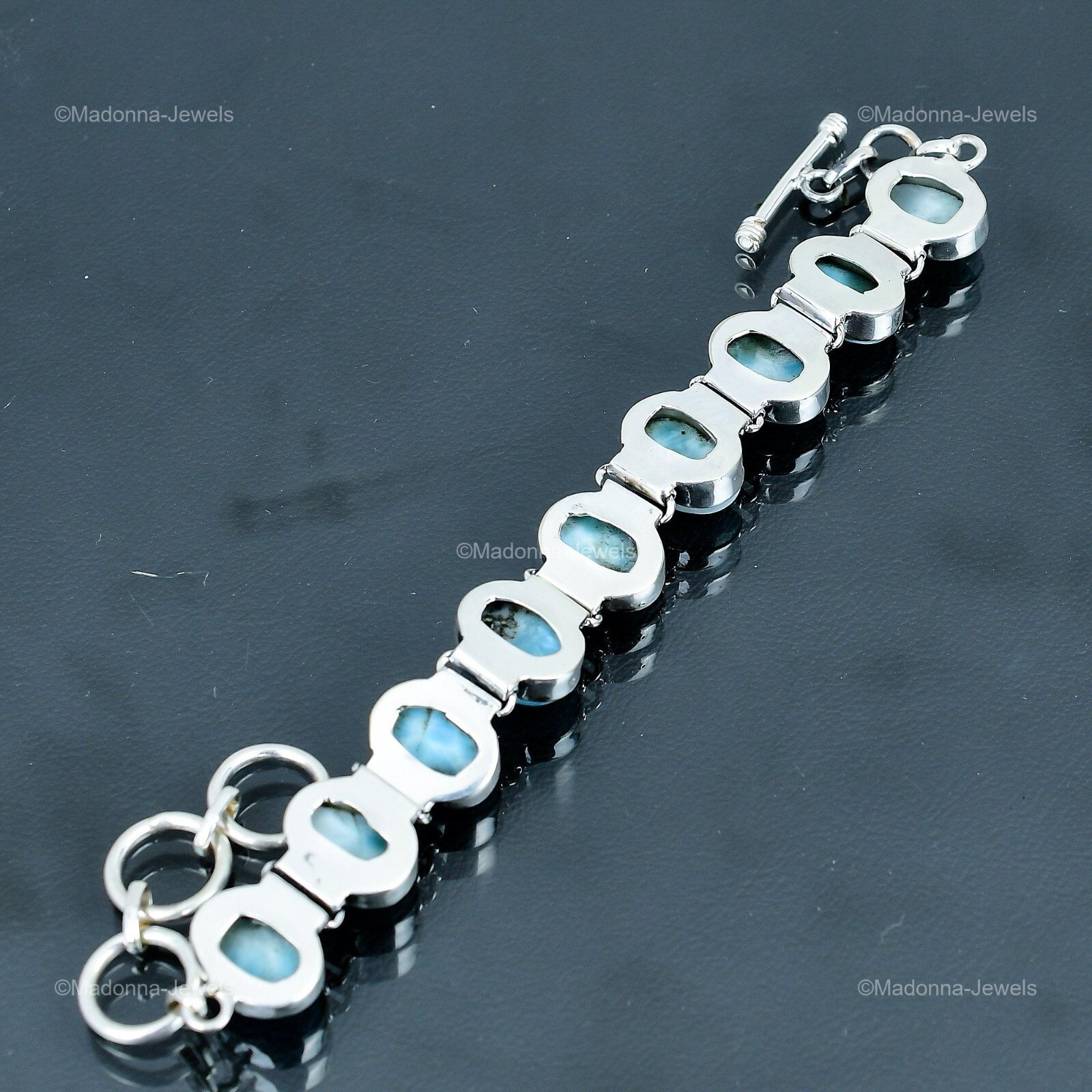 Memorial Day Sale Larimar Gemstone Sterling Silver Chain Throat Chakra Bracelet