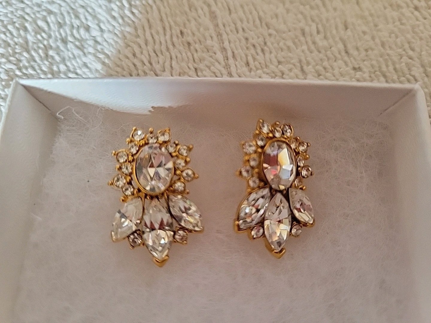 Vintage Rhinestone Pierced Earrings Goldtone Metal Settings about 1 inch length