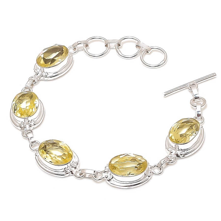 Lemon Quartz Gemstone Handmade 925 Sterling Silver Jewelry Bracelet Size 7-8″