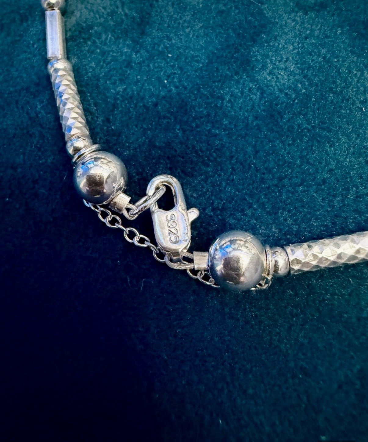 STERLING SILVER 925 Beaded Star Charm Bracelet Lobster Clasp safety chain No;1