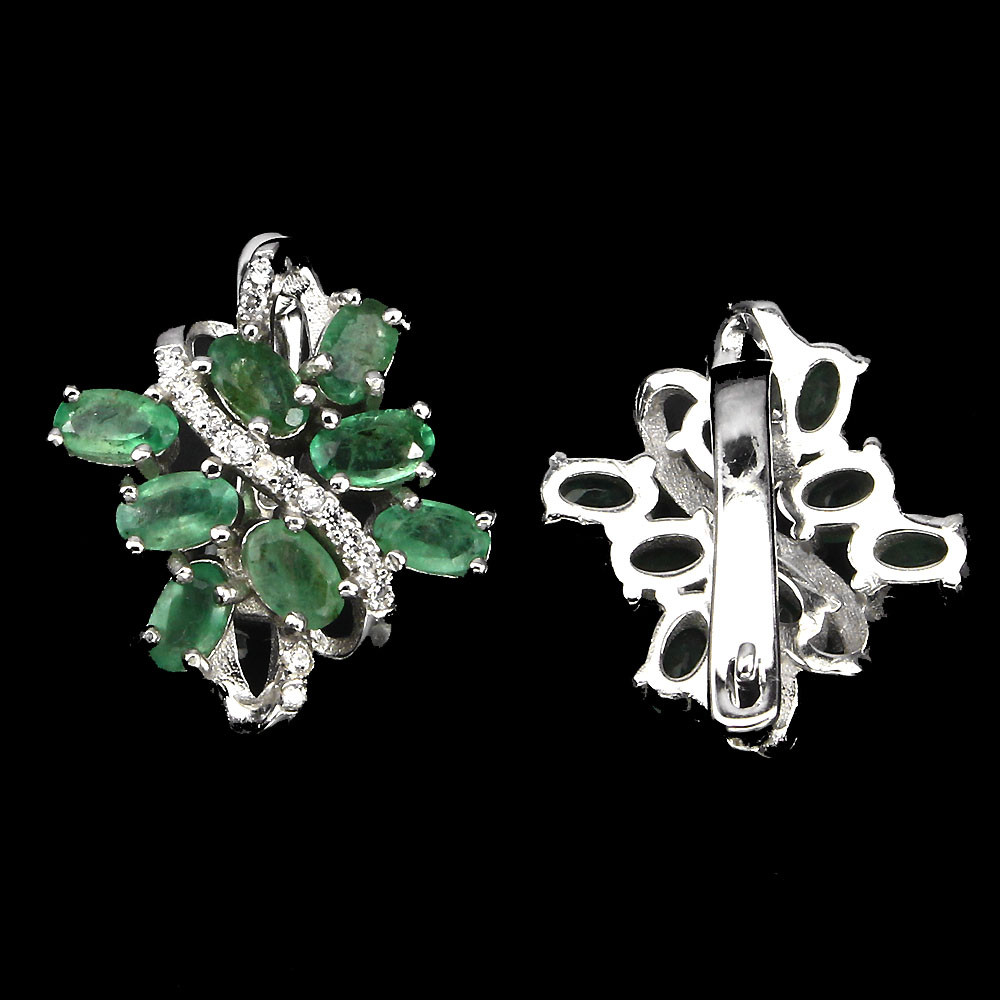 Natural GEM Transparent TOP RICH Green Emerald ,W. Cz 925 Silver HUGGIE Earrings