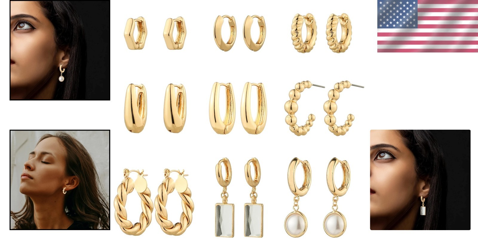 Elegant 14K Gold Plated Hoop Earrings Set – 9 Stylish Pairs for Every Occasion
