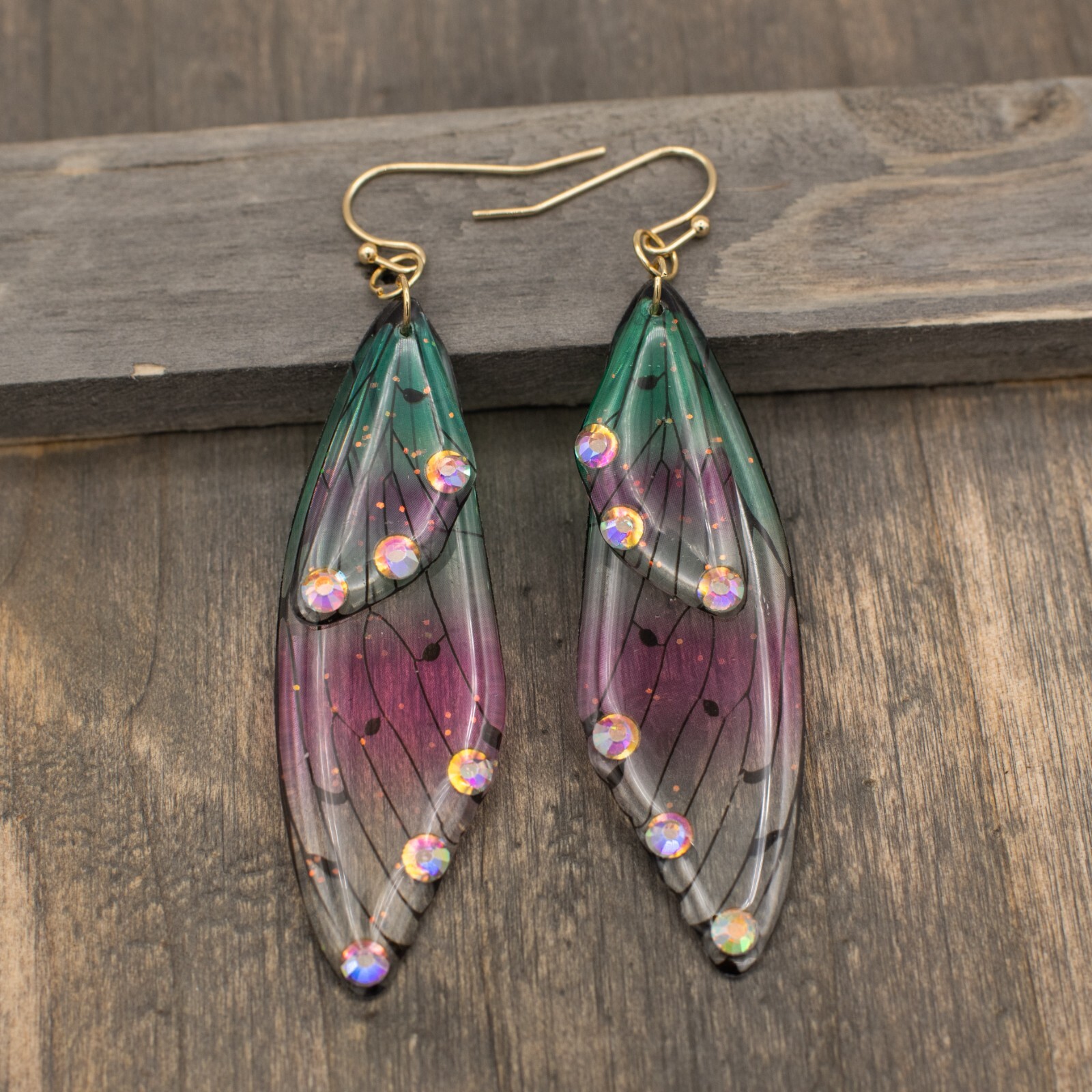 Green and Red Humingbird Wing Dangle Earrings – Radiant Colorful Beautiful