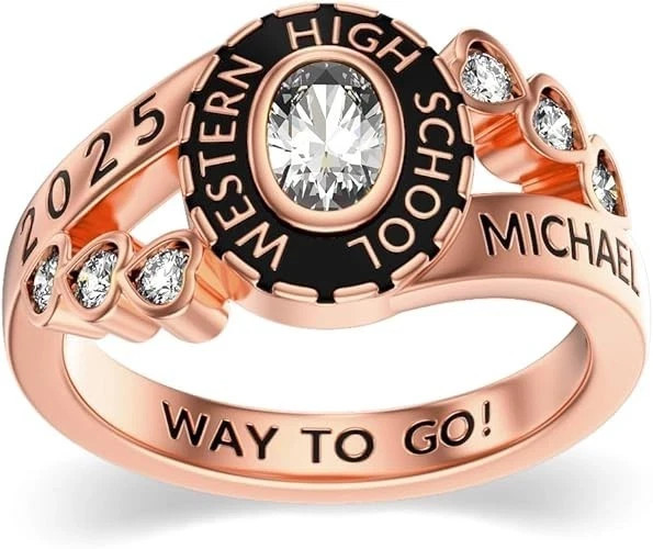 Custom Oval Birthstone & School Name For Women’s Personalized College Class Ring