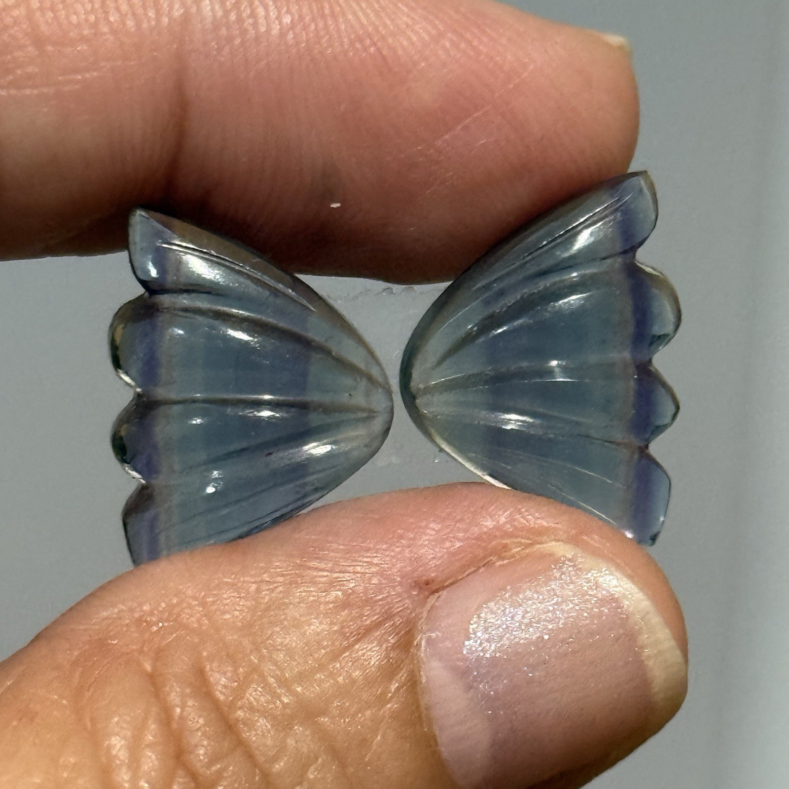 18ct 18×13.5x5mm Pair Fine Purple Blue Fluorite Carved Butterfly Wings Cabochons