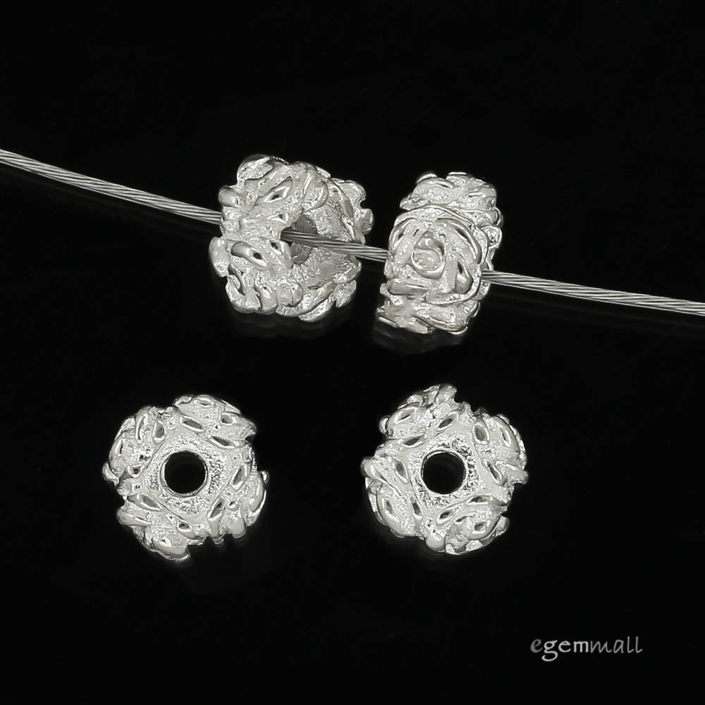 4 Sterling Silver 4-Rose Rondelle Spacer Beads 5.7mm #99324
