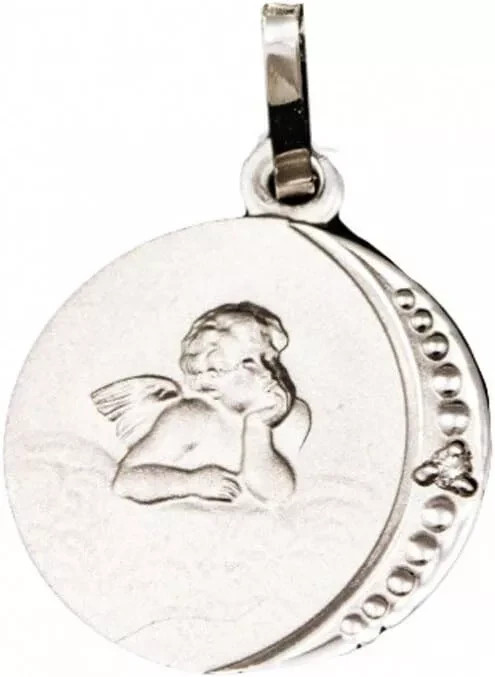 925 Silver Pendant Angel, Guardian Angel, Sanded, Round, 12mm, Diamond 0.005 ct.