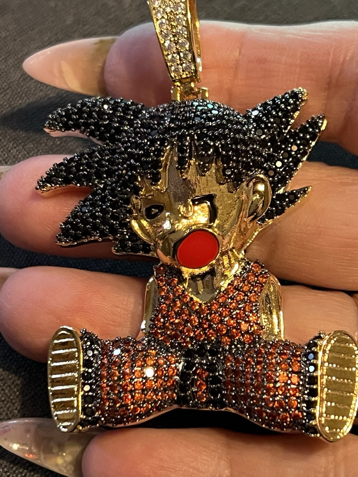 925 gold 14k plated over stainless steel with 5A CZ Iced Out Goku Pendant