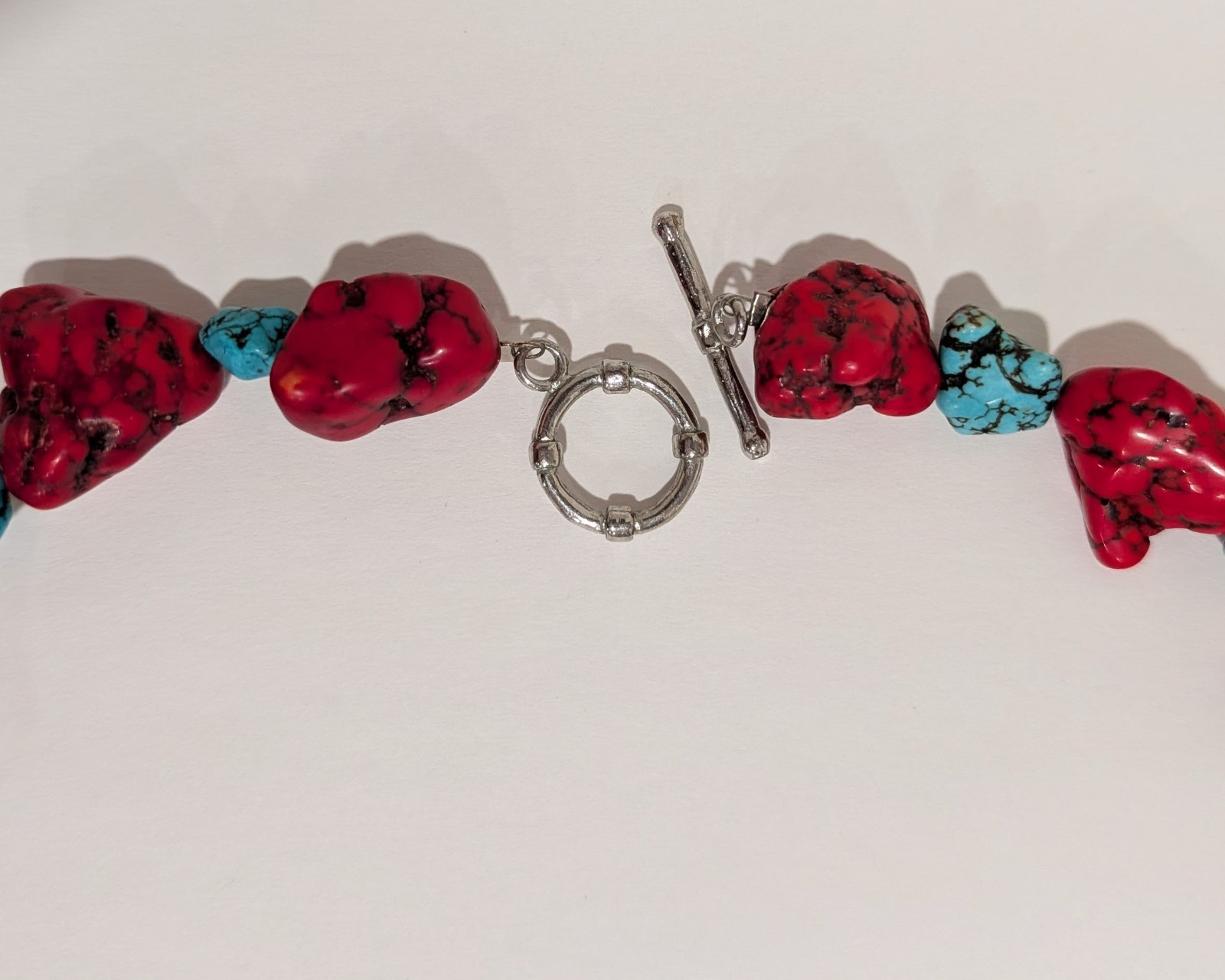 Chunky Necklace with Vivid Red and Blue Dyed Howlite Nuggets 18.5 in.
