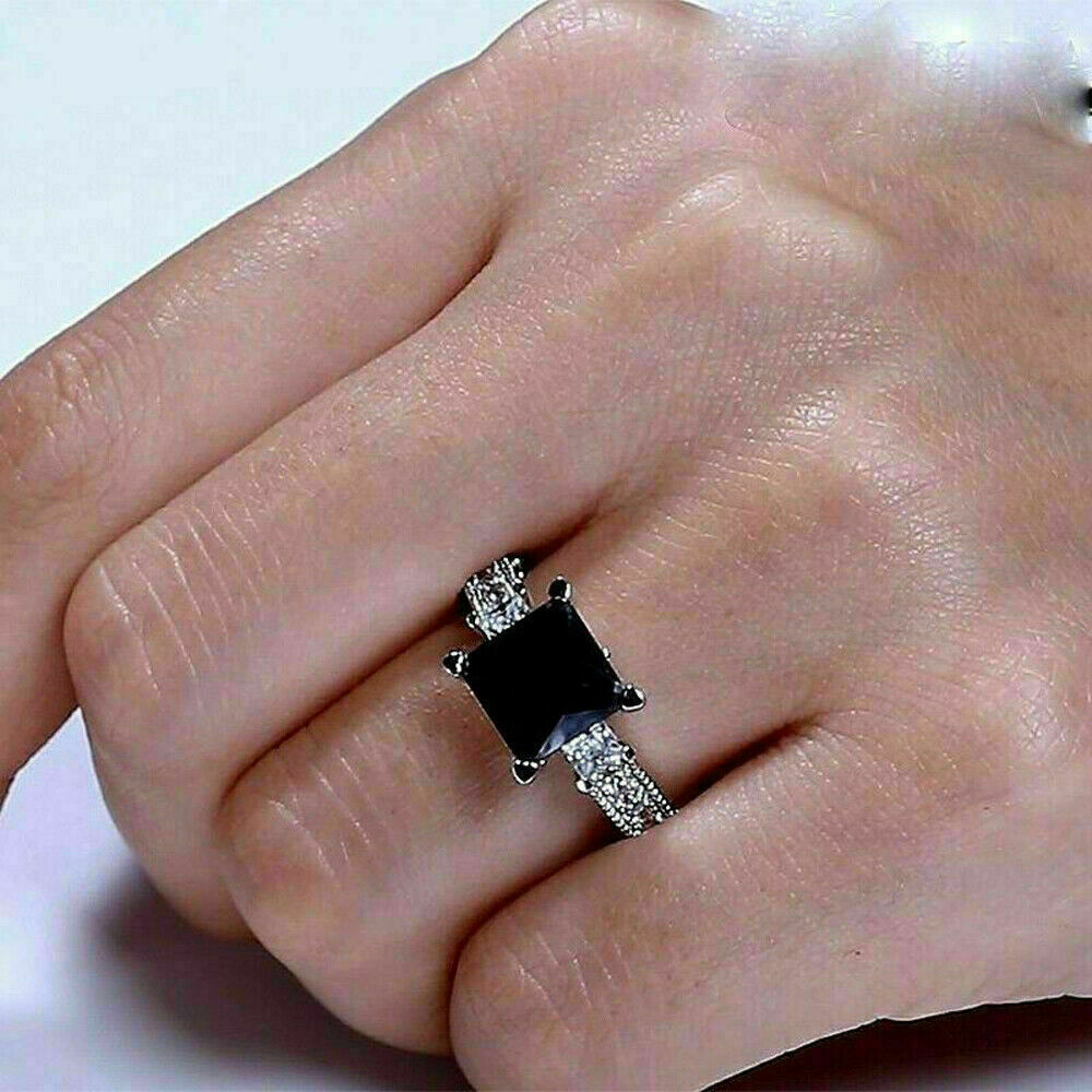 2.76Ct Princess Cut Black Diamond Simulated Engagement Ring in 14K White Gold