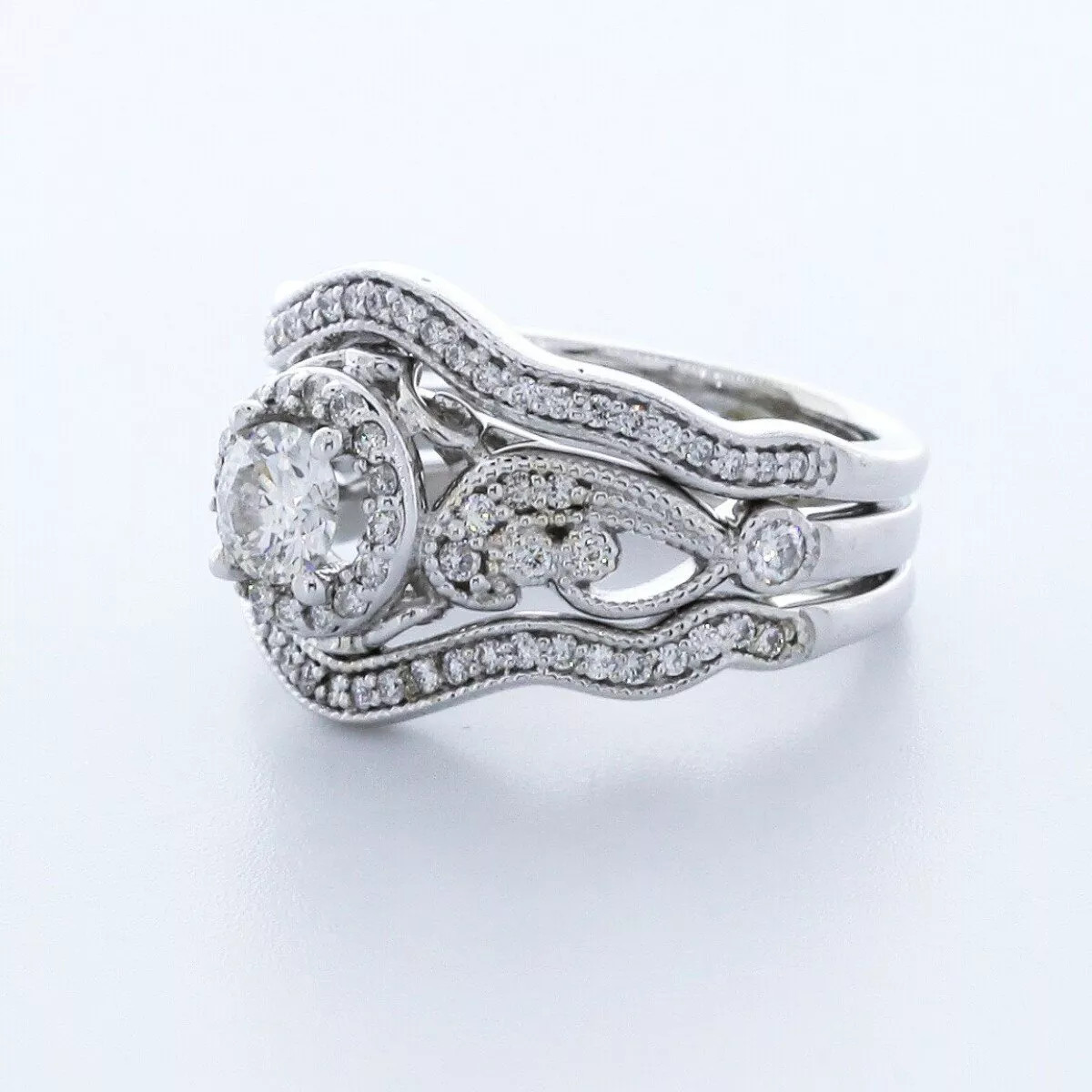 14K White Gold Engagement Ring Set Halo 1.60 Carat Round Lab-Grown Diamond D VS1