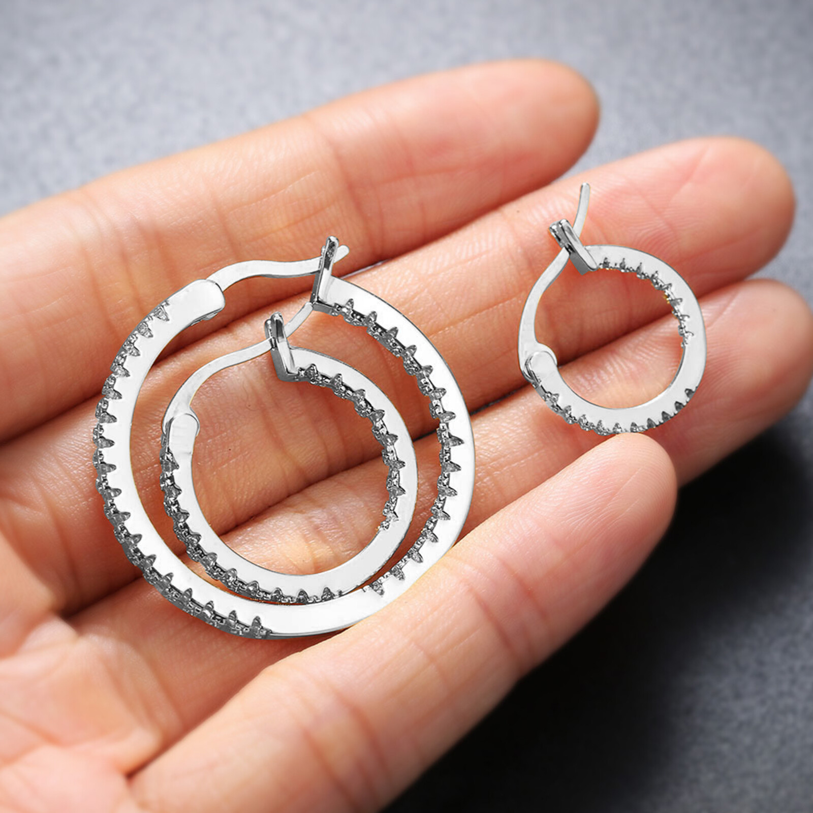 Delicate Women Earrings Jewelry Stainless Steel Huggie Hoop CZ Ear Studs 15-30MM