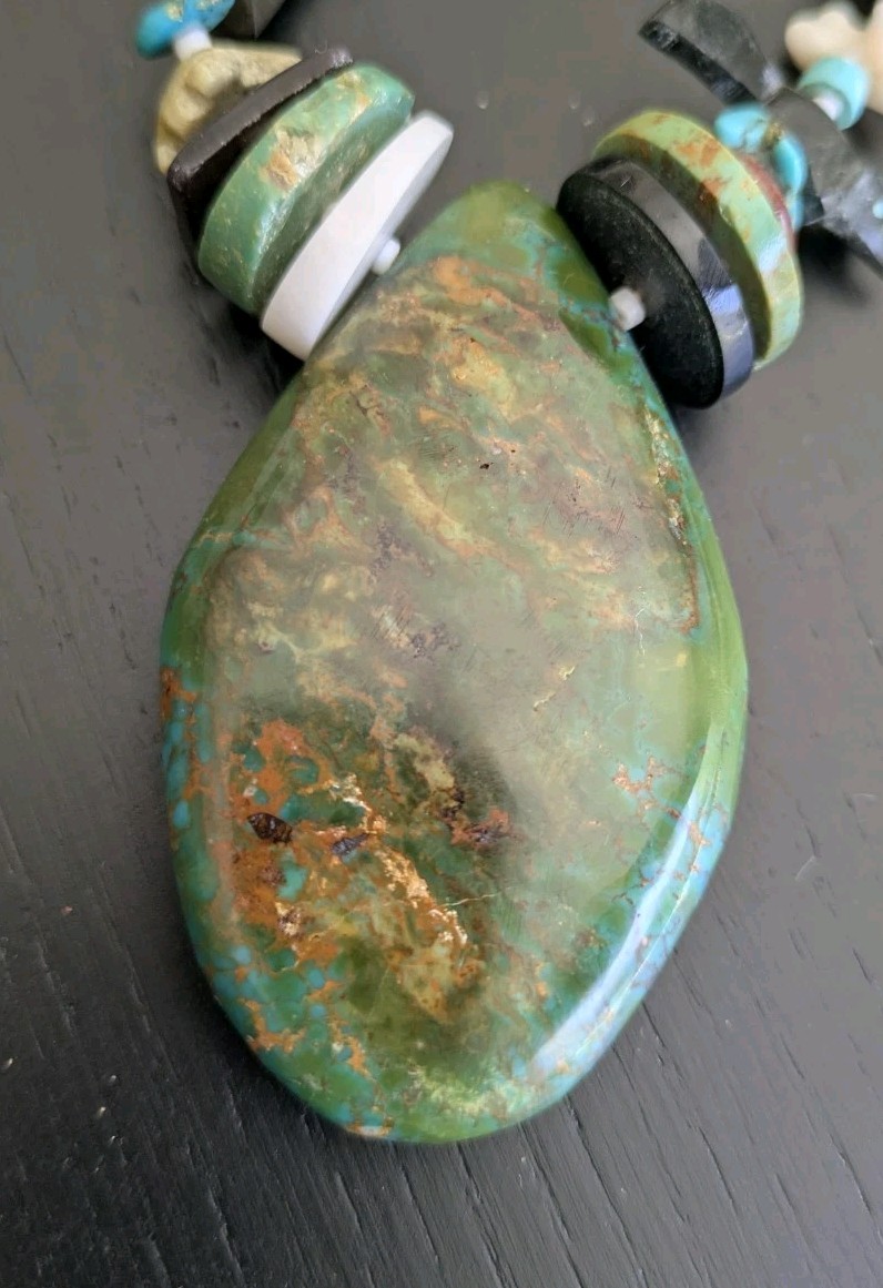 Native American 1970’s Treasure Necklace W/Large Turquoise Pendant & Fetishes