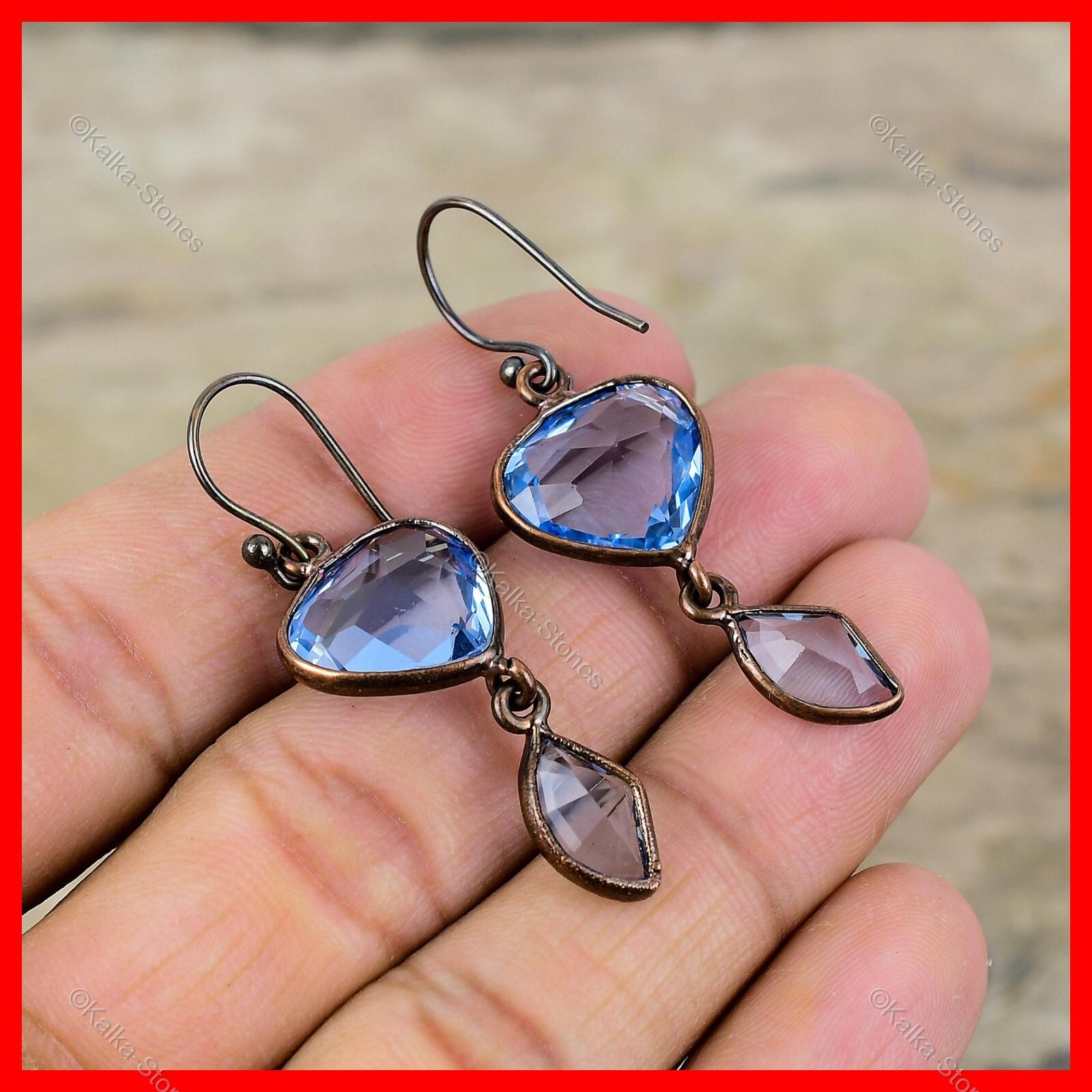Copper Natural Tanzanite Quartz New Electroformed Dangle Drop Earrings Jewelry