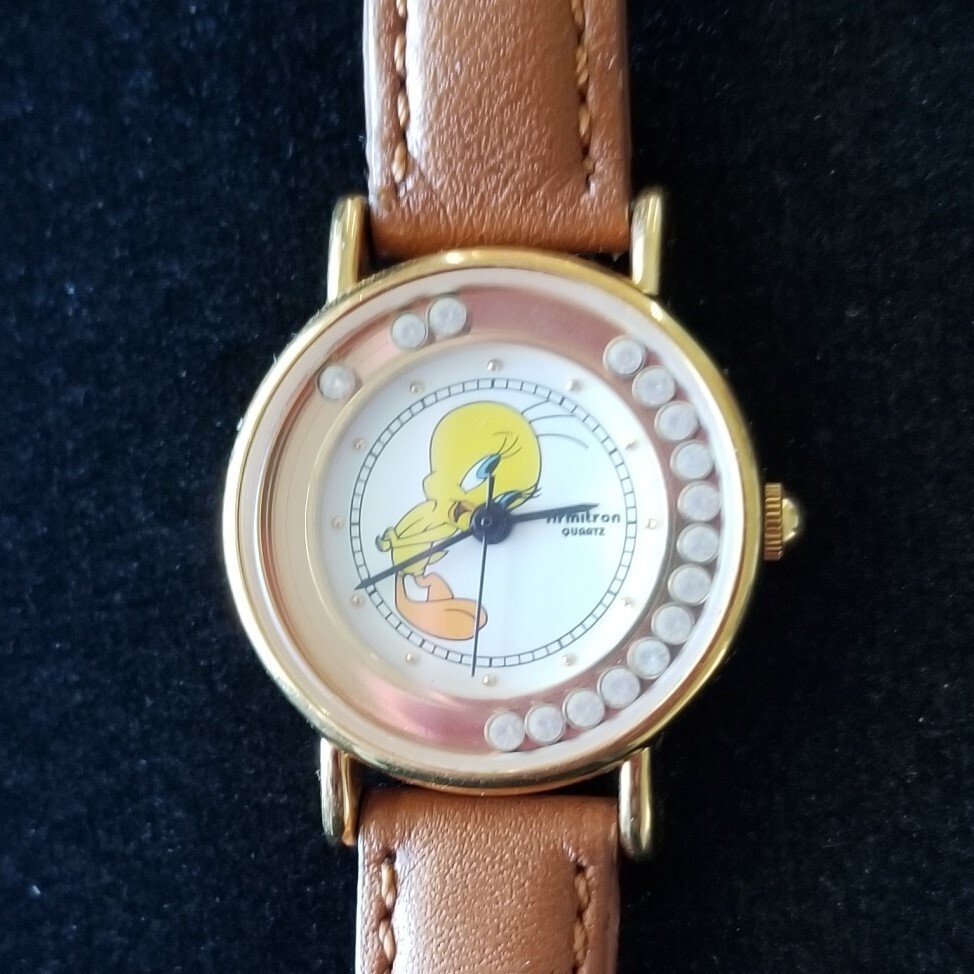 Armitron Tweety Watch 2200/358 Gold Tone Brown Leather Band 5″-6.25″ New Battery