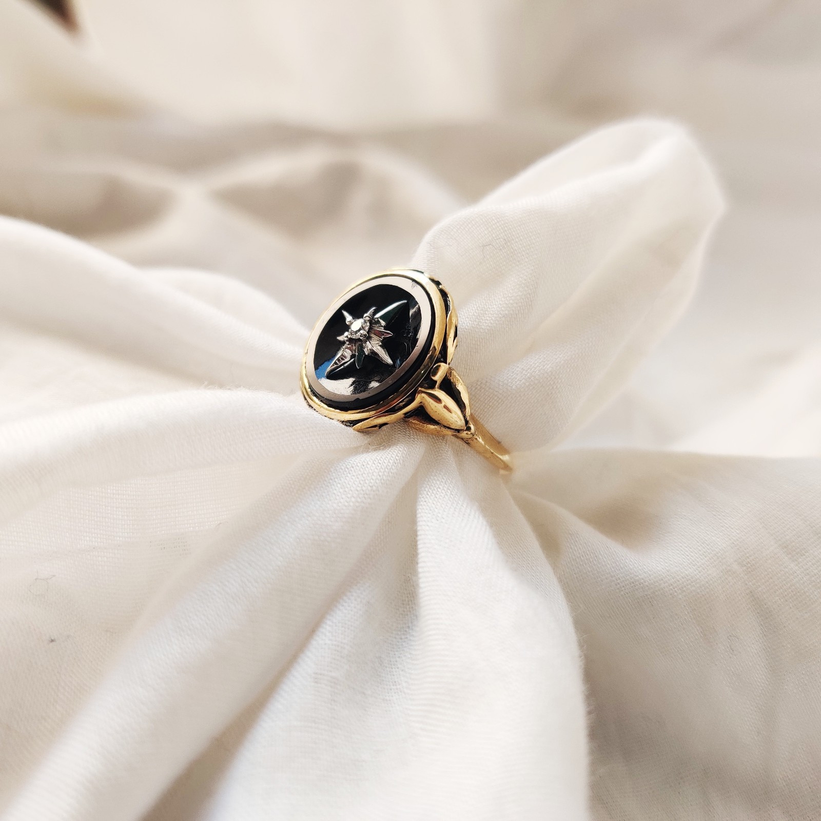 black onyx 925 starling silver ring Victorian, Vintage, Art And Deco ,size 7