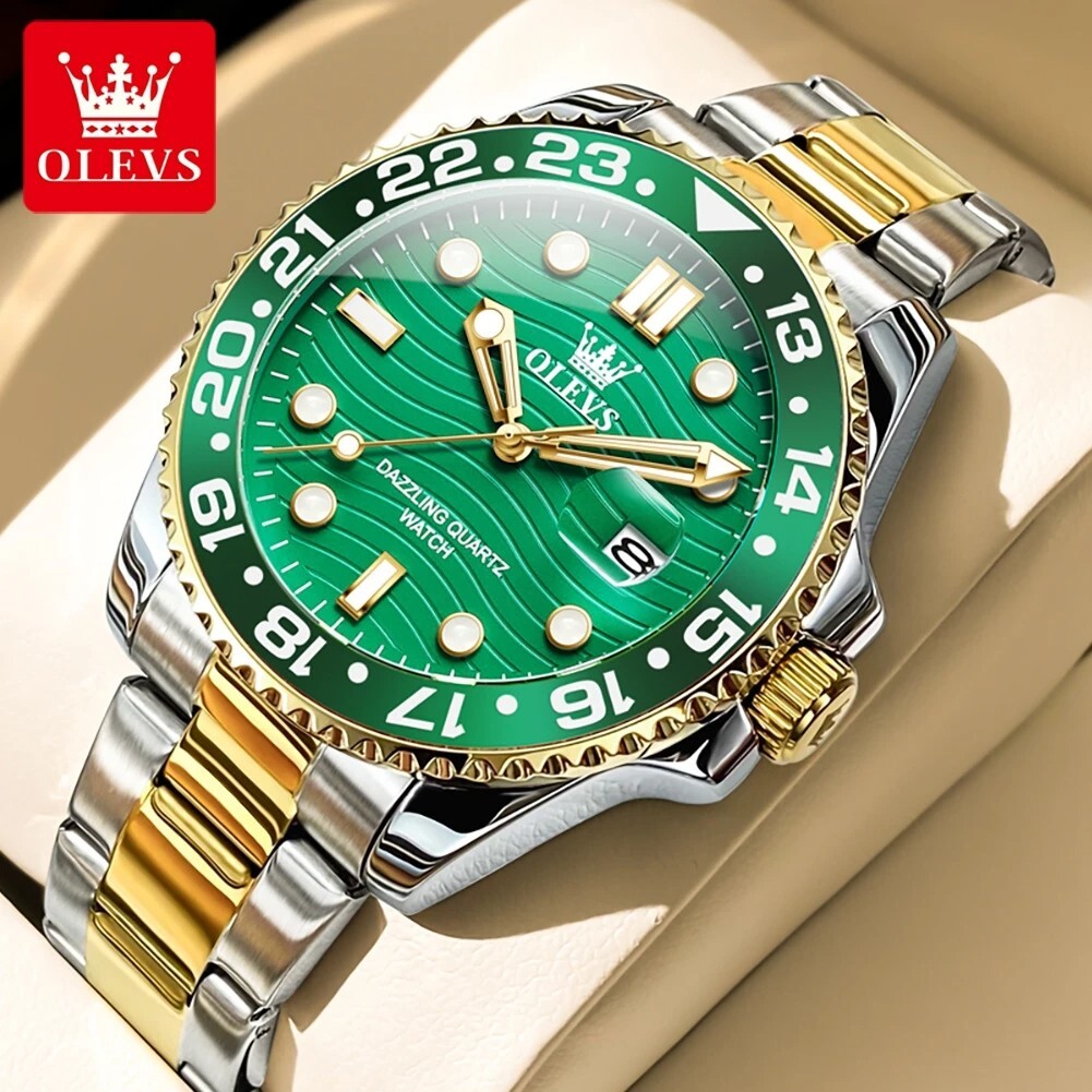 Waterproof Watch Quartz Men’s OLEVS Luminous Luxury Men Stainless Steel Strap
