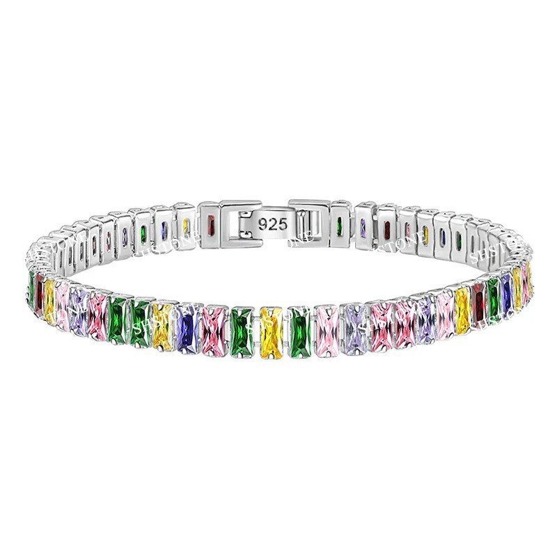 925 Sterling Silver Luxury Color Crystal Bracelet 18cm Women’s Chain Jewelry