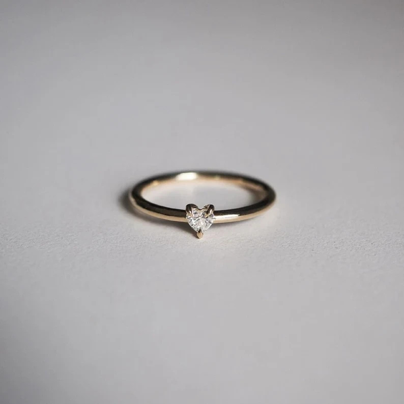 Heart Cut DEF I1-I3 Natural Diamond Birthday Ring 0.20Ct UGL 14K Yellow Gold