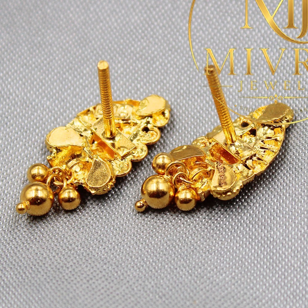 22k Stamp Shining Gold Stud Earrings 2.2cm 3.14g Christmas Gift Grand Niece