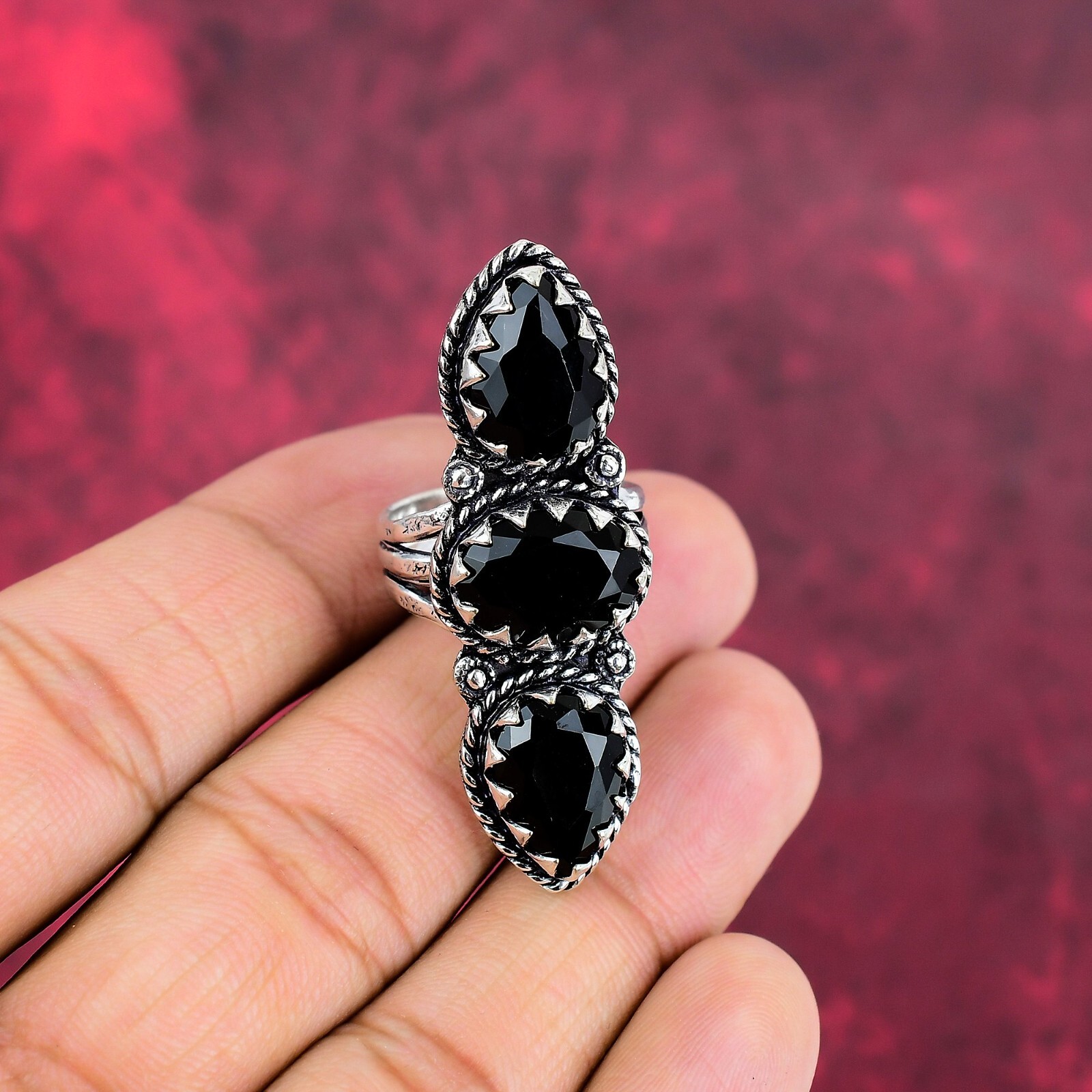 Black Spinel Gemstone Handmade 925 Sterling Silver Ring Jewelry
