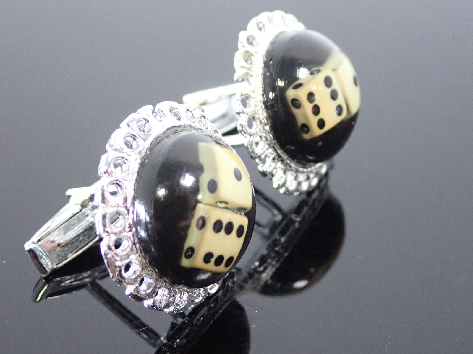 Vintage Dice Cufflinks Black Ivory Resin Casino Gambling Vegas Novelty Style