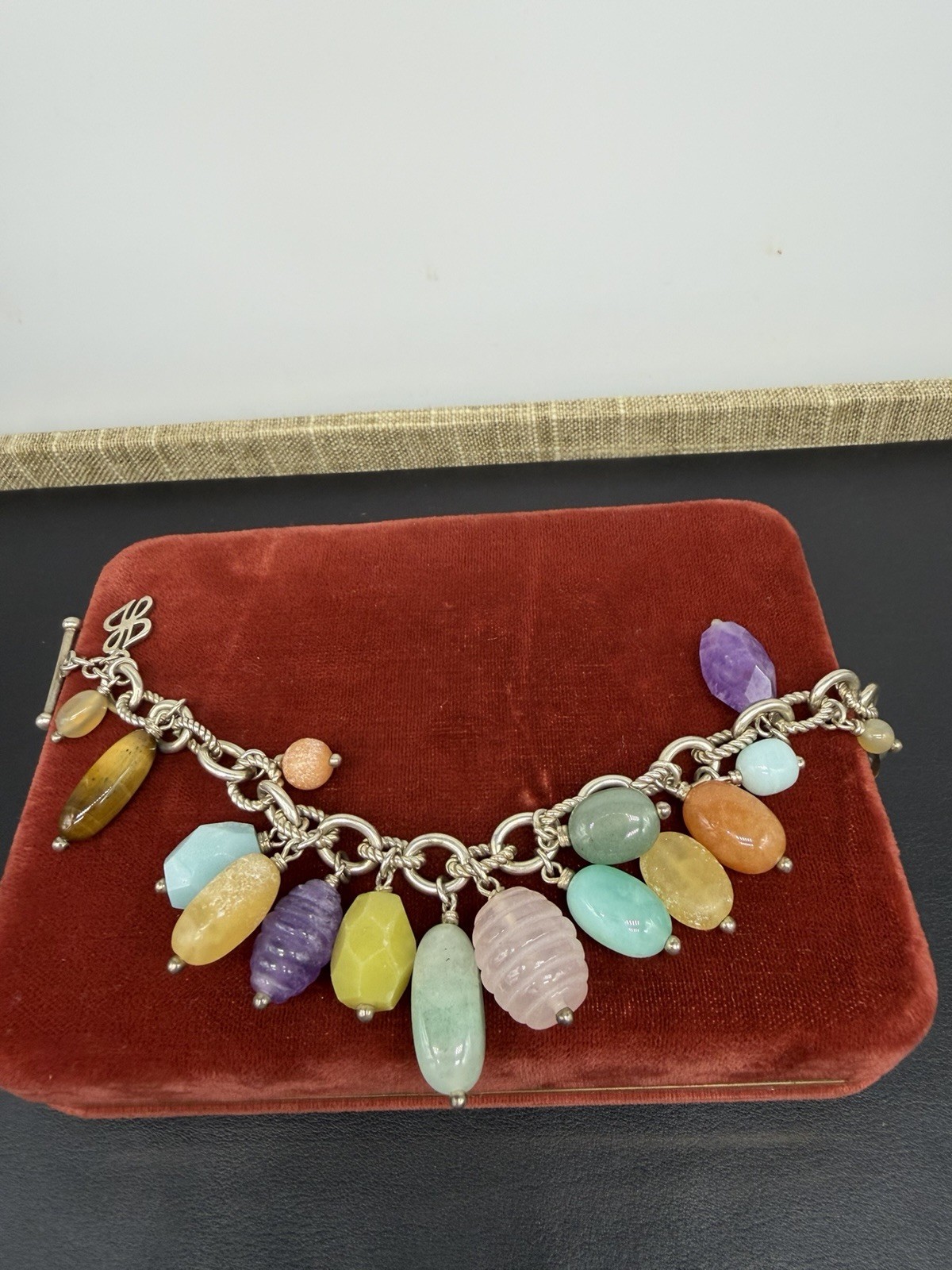 Vintage JB Sterling Silver 925 Multi Gemstone Cha Cha Charm Bracelet