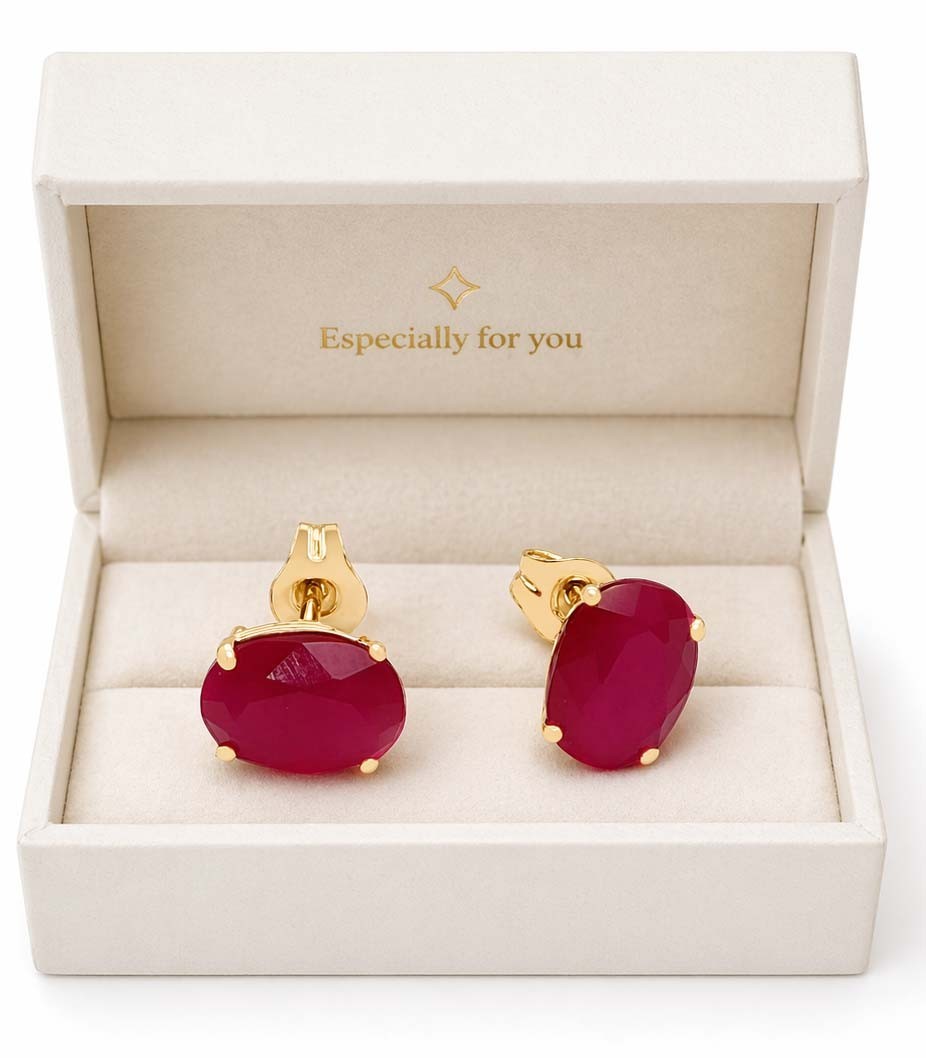 GENUINE 2.80 Cts RUBY STUD EARRINGS 14K YELLOW GOLD – Free Appraisal Service