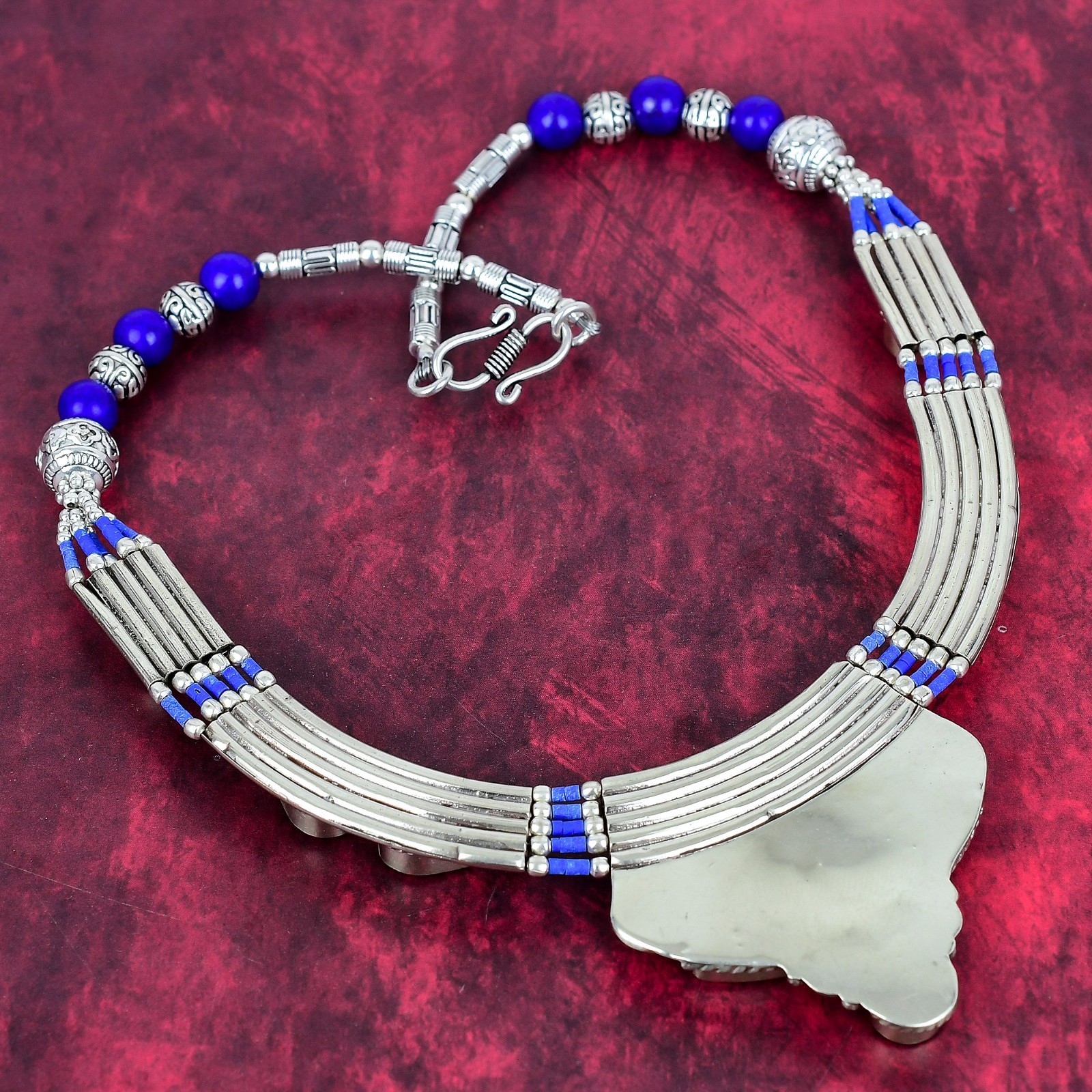 Lapis Lazuli Gemstone Handmade 925 Sterling Silver Jewelry Nepali Necklace