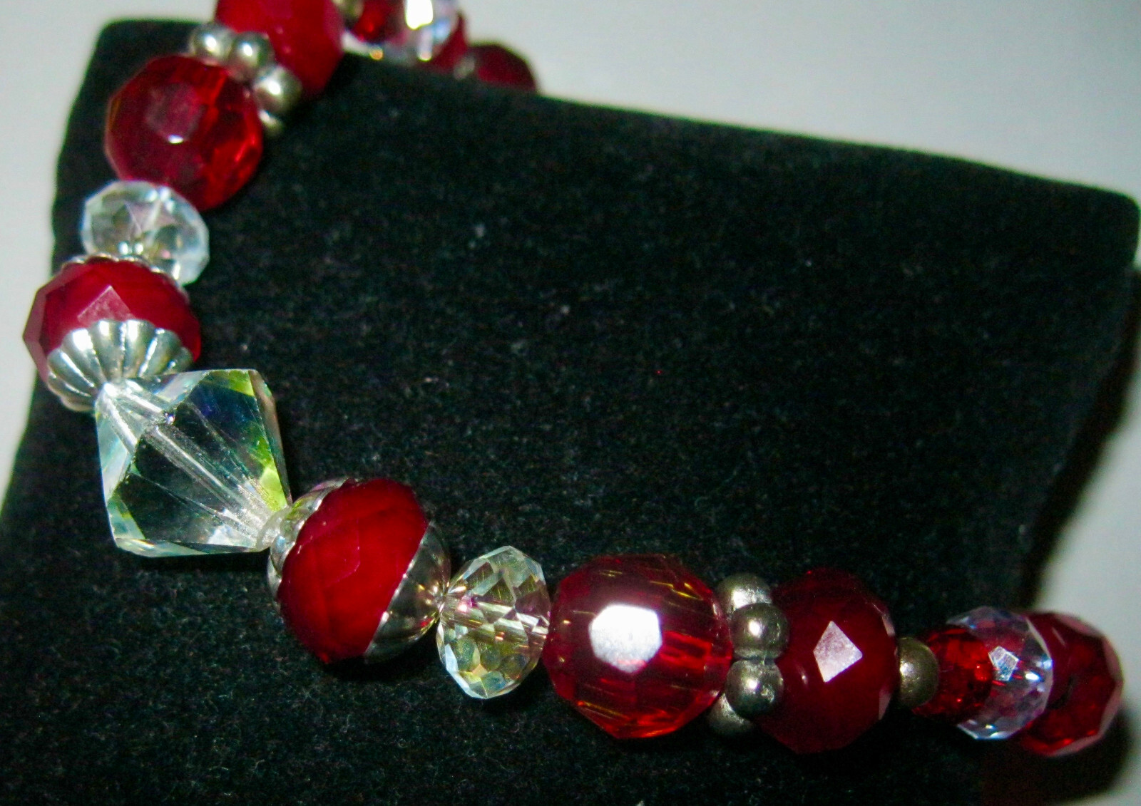 “GORGEOUS ONE OF A KIND RED CRYSTALS & GLASS BRACELET/ANKLET BY T. BURKE”