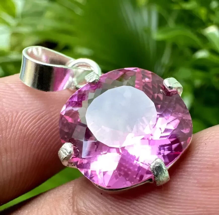 Natural 30 Ct Pink Sapphire Cushion Cut 925 Solid Silver Pendant Gemstone